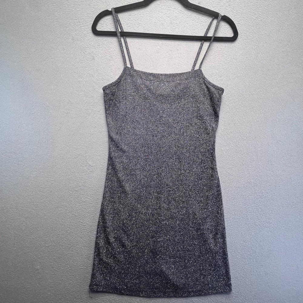 Von Mozart Women Mini Dress Silver Metallic Knit XS 90s Y2K Bodycon Party